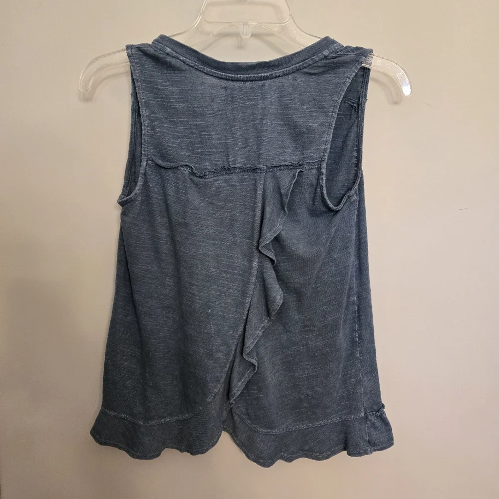 MAEVE Anthro ruffle open back tank top faded blue sleeveless split blouse Sz XS - Picture 3 of 5